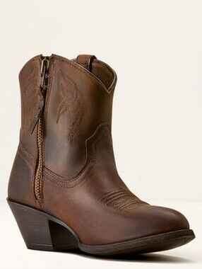Ariat Brown Handcrafted Leather Western Zip Ankle Boot, 9B